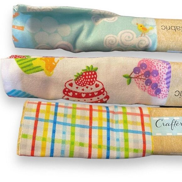 Crafter's Square Mixed Fabric Lot Multicolored Cupcakes Plaid Sunshine Clouds - Picture 4 of 7